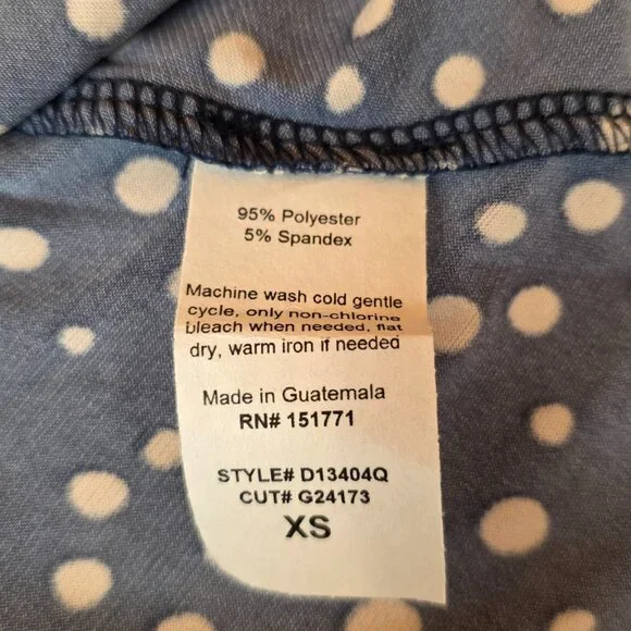 Gilli Blue Ivory Polka Dot Faux Wrap Fit & Flare Dress XS Side Tie Stretch NWT - Picture 7 of 7